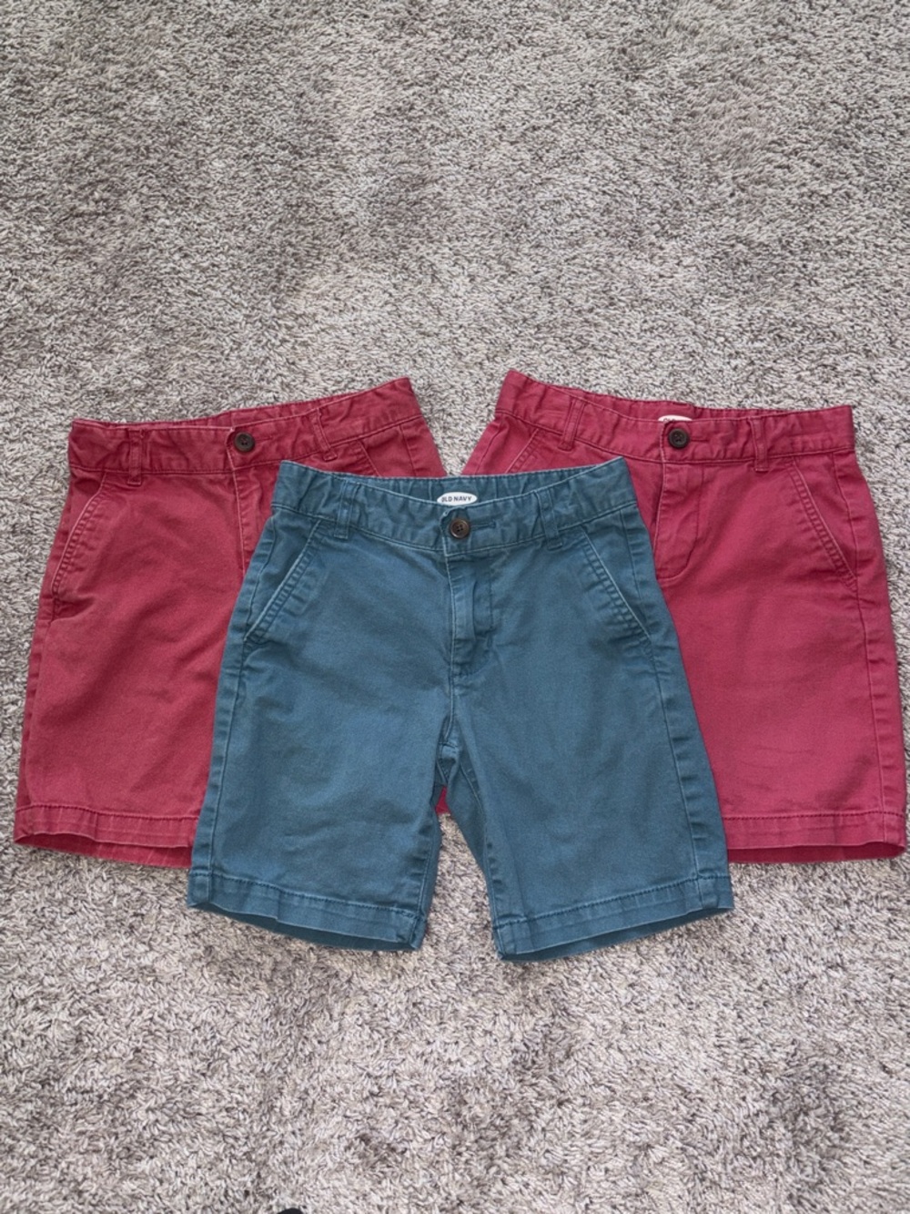 Old Navy Kids Chino Shorts Trio - Teal and Red/pink. Size 7